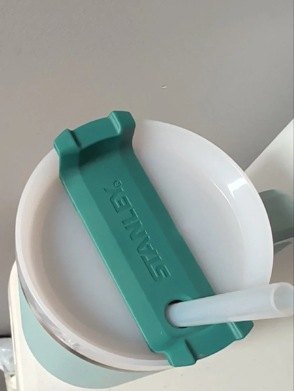 Stanley Travel Tumbler Pair in Seafoam Green and White with Handles